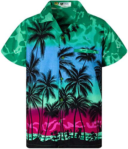 V.H.O. Funky Hawaii-Hemd, Herren, Kurzarm, Beach, Eclectic-Grün, 3XL