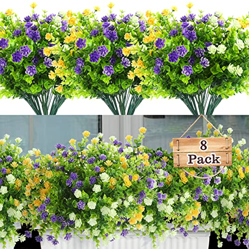 ALAGIRLS Kunstblumen für außen, 8 Stück Künstliche Balkonpflanzen Eukalyptus Deko UV-beständige Pflanzen Sträucher Plastik Blumenstrauß für Hausgarten Fenster Hochzeit Party Dekoration