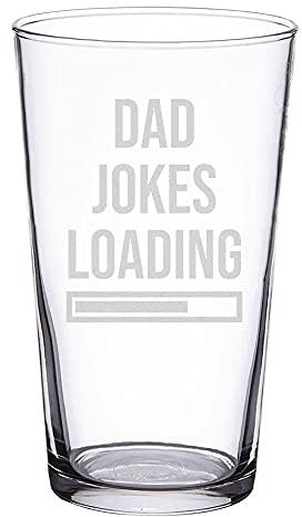 EIO Gifts Personalised Conique Toughened 570ml Pint Glass with Dad Jokes Design and Message in Satin Lined Presentation Gift Box