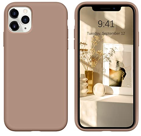 DOMAVER Liquid Silikon Hülle für iPhone 11 Pro, Handyhülle iPhone 11 Pro 5.8'' Case Ultra Dünne Rundumschutz mit Weichem Microfiber-Innenfutter Stoßfeste Kratzfest Schutzhülle, Braun