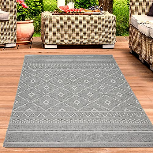CARPETIA Sisal Teppich Indoor & Outdoor Terrasse Balkon Wohnzimmer Küche Zickzack Rauten Design in grau Größe 160x220 cm