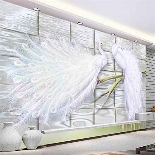 YABAOST Selbstklebendes Wandbild 240X150Cm 3D Wandtattoo Wandsticker Schlafzimmer Weiß Tier Pfau Wanddeko Wandaufkleber Wohnzimmer Tapete Wasserdichtes Pvc Wandbild Hintergrund