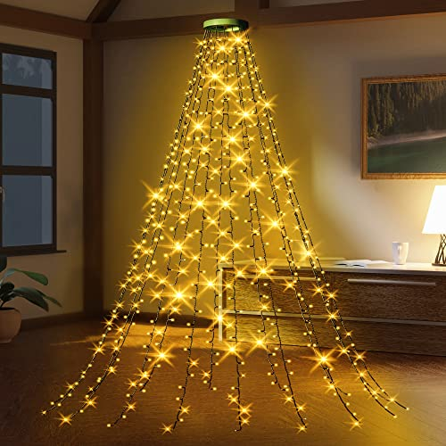 GYLEFY Weihnachtsbaum Lichterkette 2M 400 LED Christbaumbeleuchtung mit Ring 16 Stränge Lichterkette Innen Außen mit 8 Modi Timer IP65 Wasserdicht LED Dekor (Warmweiß)