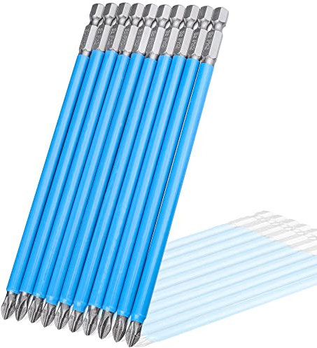 Mesee 10 Pieces Anti-Slip Phillips Screwdriver Bit Set, 1/4 Hex Shank PH2 Magnetic Cross Head Screwdriver Bits Hand Electric Drill Tool Accessory - 150mm Length