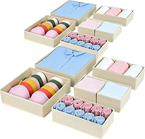 DIMJ 12 Pack Drawer Organisers Foldable Storage Box Fabric Drawer Dividers Wardrobe Storage Organiser Storage Cubes for Bras, Socks, Underwear, Ties, Scarves, Cosmetics