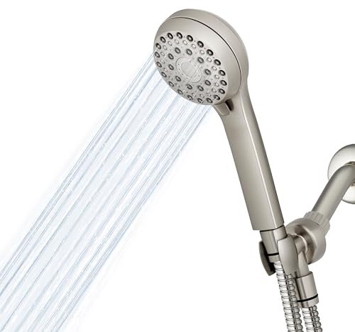 Waterpik Pommeau de douche haute pression avec tuyau, massage PowerPulse 6 modes, nickel brossé XAL-649ME