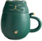 HEER Ceramic Tea Cup with Infuser and Lid for Steeping Loose Leaf, Cute Lucky Cat Coffee Mug Birthday Gift for Cat Lovers, Funny Teacup with Steeper Christmas Gifts for Men, Women. (Green)