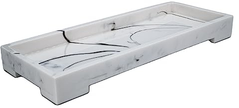Intirilife Plateau de Rangement Multifonctionnel Tablette WC Planche de Service en Marbre Blanc en résine synthétique - 29.5 x 11.2 x 3 cm - Une Protection élégante des Surfaces et des organiseurs