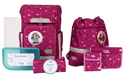 SCHOOL-MOOD - Softbag Schulranzen Set Hase, 8-teilig - Rebel Air+ - inkl. Zubehör - ergonomischer Schultasche Jungen & Mädchen - Schulrucksack für Kinder in der 1. bis 4. Klasse - Hannah (Hase)