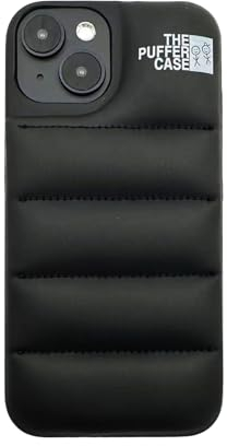 GINZER Puffer Phone Cases Compatible with iPhone 13 pro max, Cute Luxury Down Soft Touch Jacket 3D Protective Case, black Shockproof Anti-drop Protective Case with Soft Anti-Scratch Microfiber Lining