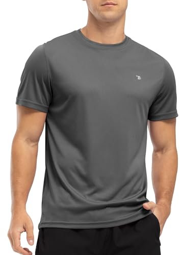 YSENTO Mens Rash Guards UV Swim Tops Rash Vest Quick Dry UPF 50+ Short Sleeve Running Sports Gym Tops(Dark Grey,3XL)