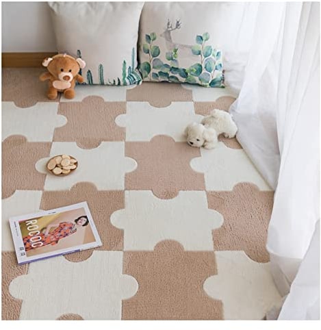 100 Stück Puzzle-Teppiche, Selbstklebende Teppichfliesen Zum Abziehen Und Aufkleben, Weicher, Flauschiger Puzzle-Teppich, rutschfeste Bodenmatte Für Schlafzimmer, 30 X 40 cm(Color:Aprikose+Weiß)