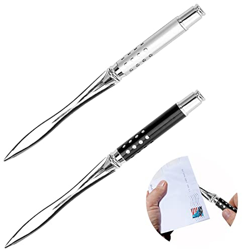 SVUPUE Brieföffner, 2 Stück Letter Opener aus Metall, Brieföffner mit Metallgriff, zum Öffnen von Umschlägen, Silber, Schwarz