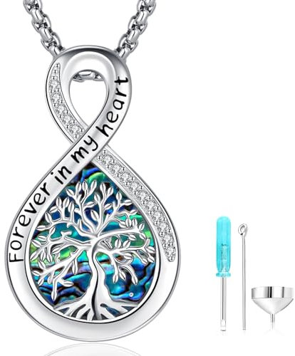 Friggem Urne Halskette 925 Sterling Silber Baum des Lebens Urnen Anhänger Damen Memorial Urne Kette Feuerbestattung Schmuck Katzen Hunde Haustiere, Mama Family Asche Besondere Geschenk