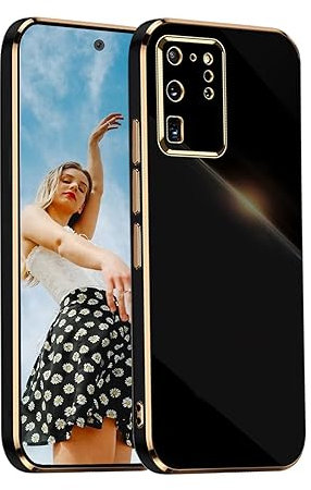Kaywzo Hülle für Samsung Galaxy S20 Ultra,TPU Galvanisiertes Stoßfeste Handyhülle,Glänzend Spiegel Kratzfeste Schutzhülle,Ultra Dünn Silikon Cover Case,Schwarz