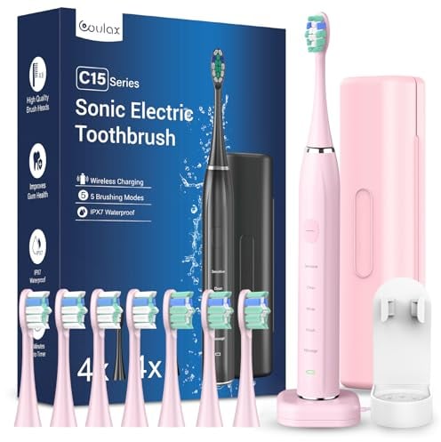 Elektrische Zahnbürste Schallzahnbürste für Erwachsene - Whitening Ultraschall Zahnbürsten Elektrisch mit Reiseetui und Ladestation, Electric Toothbrush Mit 8 Bürstenköpfe, 5 Putzmodi, 40000VPM