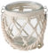 ReWu Windlicht im Boho Stil mit Makramee Verzierung aus Glas und Baumwolle H 14 cm Ø 14 cm Boho Deko Kerzenhalter