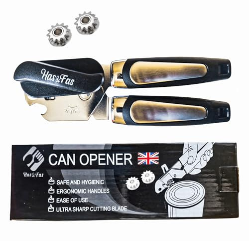 Stainless Steel 3 in 1 Can Opener with 2 Blades Heavy Duty Manual, Adjustable Smooth Edge Professional Magic Tin/Bottle Openers that Works for Elderly, Arthritic, Left Hands (Non-Automatic/Electric)