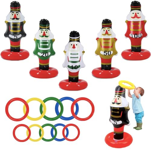 Christmas Party Ring Toss Game for Kids Adults,Inflatable Xmas Nutcracker Ring Toss Game with Rings(5 Nutcracker 10 Rings),Fun Christmas Games for Xmas Party Favor Family Game Indoor Outdoor Toys