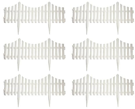 Tradineur Lot de 6 Clôtures en Plastique Décoratives de Jardin Bordure pour Gazon, Plantes, Fleurs, Décoration Extérieur, #5-32.5x60x0.7cm, Blanc