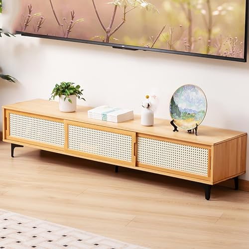 WOLWES Lowboard Bambus TV Schrank Fernsehtisch TV Bank Fernseher Tisch für Wohnzimmer, Schlafzimmer, Eingangsbereich, Büro (Color : Log, Size : 1.6M-3 Doors)