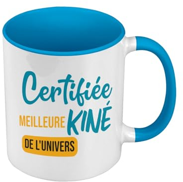 Mug de Couleur Qualité Premium Bleu - Certifiée meilleure Kiné de l'univers Docteur Sport Medecin - Tasse avec anse et intérieur de couleur