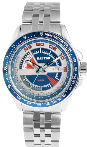 Raptor Elarian Herren-Uhr Edelstahl Faltschließe Datum Analog Quarz Geschenk Vatertag Weihnachten Geburtstag (silberfarbig blau)