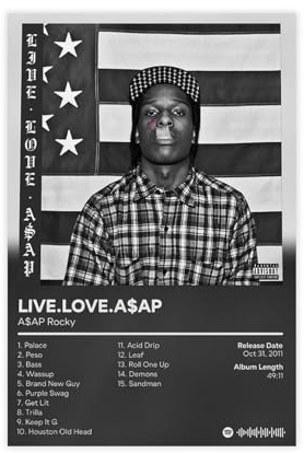 DEZARO Live Love ASAP – Musikalbum-Poster, Leinwand-Poster, Wandkunst, Dekordruck, Bild, Gemälde für Wohnzimmer, Schlafzimmer, Dekoration, ungerahmt, 50 x 75 cm