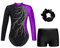 Alvivi Mädchen Turnanzug Glitzer Gymnastikanzug mit Kurze Hose Haarband Langarm Gymnastikbody Turntrikot Gymnastik Kleidung Tanzkostüm Lila&Schwarz 158-164