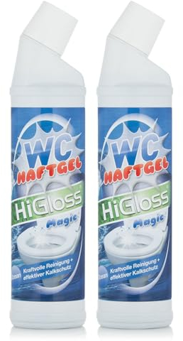 HiGloss WC-Haftreiniger-Gel 2x 750ml – starker Toilettenreiniger mit Gelkonsistenz, Ocean Duft für langanhaltende Frische, effektive Kalk- und Schmutzentfernung auch an schwer zugänglichen Stellen
