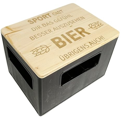 Bierkastensitz, Outdoor Hocker, Sitzauflage aus Holz für Getränkekisten - Sport und Bier im Einklang - gelasert - Sport gibt dir das Gefühl Besser auszusehen Bier übrigens auch!