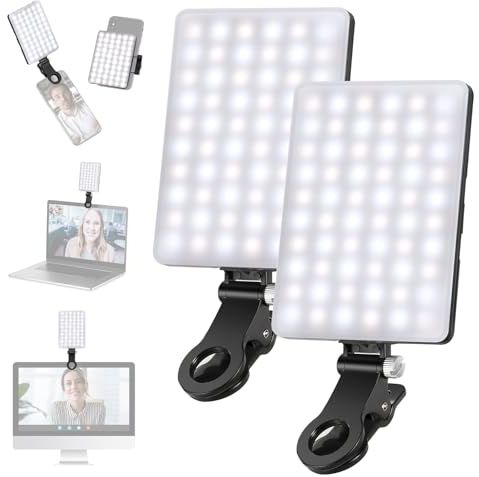 NEEWER Basic - 2 luces selfie y clip para teléfono frontal/trasero, 60 LED de alta potencia, CRI95+ 3 modos, luz de vídeo 2000 mAh recargable para portátil, luz de relleno para Zoom Call Vlog, NL-60AI