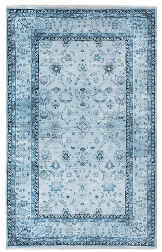 TESSO LIVING Moderner Vintage Boho Teppich - Jeans Blau 230 x 320 cm - Maschinenwaschbar und rutschfest Kurzflor Teppich - bringt Wärme in Wohnzimmer und Schlafzimmer