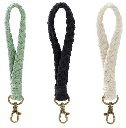 3Pcs Beautiful Handmade Braided Wristlet Keychain Comfortable Macrame Keyring Holder Portable Size Boho Handmade Wristlet Bracelet for Women Girls