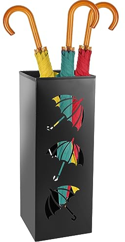 Metal Umbrella Holder, Free Standing Umbrella Stand Square Multifunction Walking Stick Holder Rack Decorative, Slim Umbrella Stand for Hallway Entryway Home Hotel Office Collocation Foyer(black)
