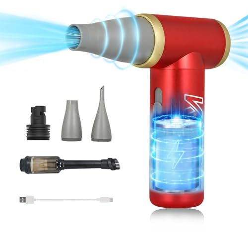 Kica JetFan 2 Kit 2-in-1 Elektrisches Staubgebläse & Air Duster, Wiederaufladbares Druckluftspray mit 101000 U/min, Handliches Luftdruckspray Alternative für Laptop, Auto, Sofa & Bürogeräte - Rot
