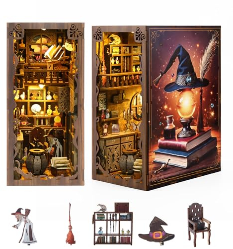 Book Nook DIY Kit Booknook Book Nooks Bibliothek Magic Bausatz Library Fantasy Deko Miniatur Haus mit LED-Licht für Erwachsene ab 14+