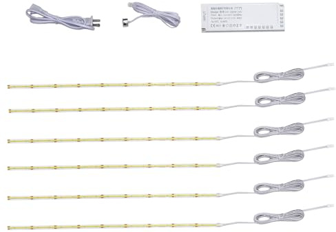GZGMET 6 Pcs COB LED Strips Bright Dispaly Case Under Cabinet Light,Adhesive Backing Adjustable Brightness, Wardrobes Cabinet,Flexible LED Strips Light (Cool White, 6 * 40inch LED Strips)