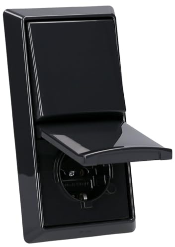 Busch-Jaeger Allwetter 44 Set: SCHUKO Steckdose mit Klappdeckel 20 EUGK-35-101 + Wippschalter-Einsatz 2000/6 US + Wippe 2106-35 + 2-fach Rahmen 2102-35, Anthrazit UP