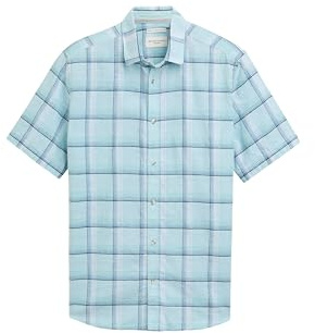 Tom Tailor Herren Regular Fit Kurzarmhemd mit Leinenanteil