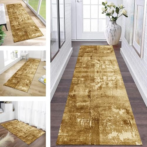 Teppich Läufer Küche Flur Waschbar Rutschfest Teppichläufer 60X120CM Meterware Läufer Teppich Orange Braun Flurteppich Kinderzimmer Schlafzimmer Wohnzimmer Küchenläufer Teppich Anpassbar Dauerhaft
