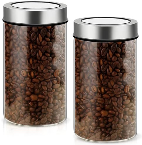Marca Tarros Para Café Herméticos: Set De 2, 800ml, Vidrio Borosilicato De Acero Inoxidable, Con Tapa Al Vacío, Ideal Para Granos De Café & Té (90 * 160 mm)
