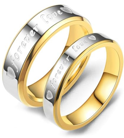 Daesar Ringe Verlobung Set 2 Ringe Gold Silber, Paar Ringe Edelstahl 4MM 6MM Forever Love Trauringe Partnerringe für Sie und Ihn Damen Gr.67 (21.3)& Herren Gr.62 (19.7)