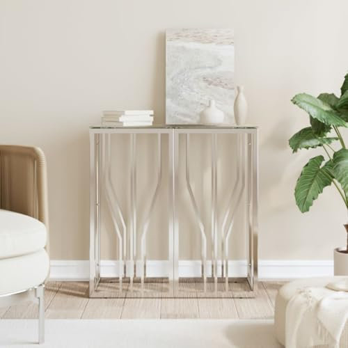 Iiaky Konsolentisch 70x30x70 cm Konsolentische FüRs Wohnzimmer Console Cabinet Konsolentische Flurtisch Edelstahl und Glas