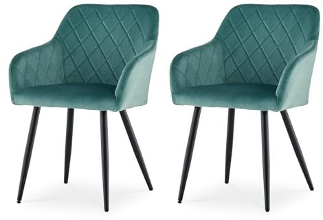 CLIPOP Esszimmerstühle 2er Set, Küchenstuhl Samt Bezug Wohnzimmerstuhl Polsterstuhl mit Armlehne Metallbeine Polstersessel Stuhl für Esszimmer Wohnzimmer Küche (2, Samt Turkis)