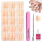 Square Press On Nails Short - 240Pcs French False Nails - Fake Nails White Tip Nude Color Matte French False Nail Kit - Full Cover Stick on Nails French Nail Art Manicure Decorations