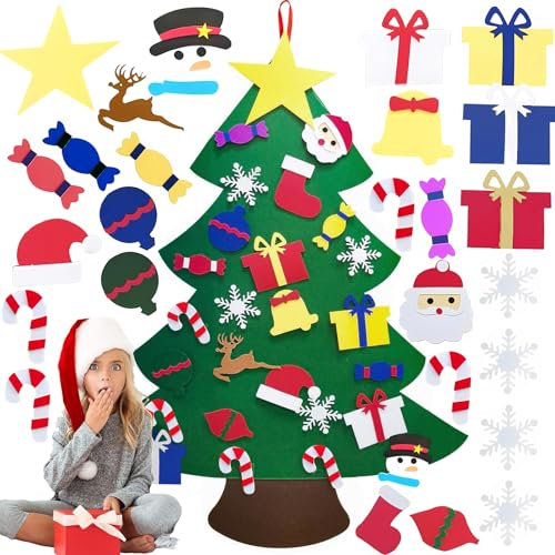 Feltro Albero Natale, 3.4ft DIY Albero di Natale in Feltro con 26 Ornamenti Staccabili, Decorazione per Albero di Natale in Feltro, Regali Di Natale Per Bambini, Decorazione per Porta di Natale (B)
