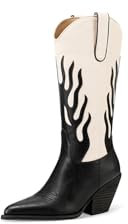 QUEEN HELENA Stivali Camperos con Tacco Stivaletti a Punta Texani Donna W302 (Beige, Sistema Taglie Calzature EU, Adulto, Donna, Numero, Media, 39)