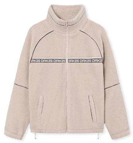 OAK25 Teddyfleece Jacke Damen & Herren Beige - Everyday Fleece - Unisex Sherpa Fleecejacke für Herbst & Winter - Teddy Jacke mit reflektierenden Details - Fleece Jacke