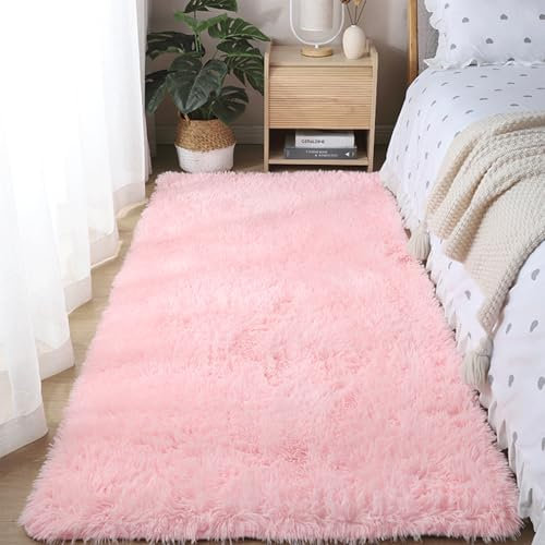 Générique Tapis à Poils Longs à Poils Longs pour Salon Chambre à Coucher, Moelleux Antidérapant Lavable Tapis Moderne de Haute Qualité pour Chambres d'enfants, Couloirs, Cuisines,Rose,50x160cm